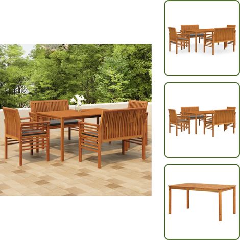 The Living Store Ensemble à manger d'extérieur 5 pcs et coussins Acacia solide - Table extérieur (1/5)