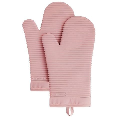 Dos guantes de silicona suaves y resistentes al calor, de 18 cm x 33 cm, de color rosa. (1/5)