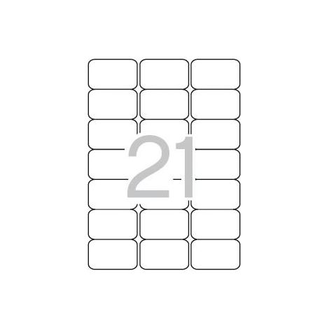 Etiquetas blancas cantos romos de tamaño 63,5 x 38,1 mm con adhesivo permanente para múltiples usos. Este pack incluye 25 hojas con un total de 525 et