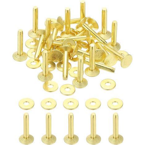 9 x 3.3 x 19 mm Rivets et rondelles en cuir, 100 ensembles Rivets et rondelles en laiton Fermetures en métal Rods pour l'artisanat en cuir, ceintures, colliers, bricolage (1/5)