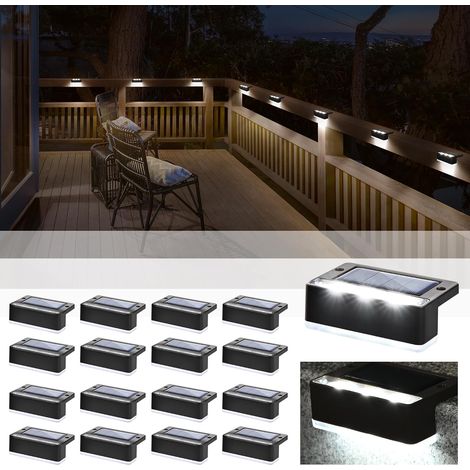 Lot de 8 lampes solaires d'extérieur blanches pour escalier, lampes solaires étanches, éclairage LED pour escaliers extérieurs, marches, clôture, jardin, cour, décoration (noir,blanc froid) (1/5)