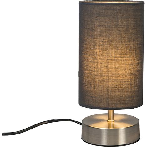 QAZQA Moderno Lámpara de mesa moderna gris con acero - Milo 2 Textil /Acero Cilíndra /Redonda Adecuado para LED Max. 1 x 25 Watt