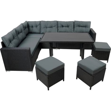 Rattan Corner Set With Composite Table – Black