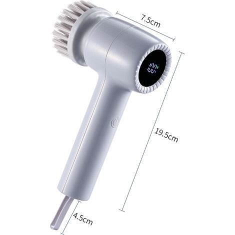 Brosse à récurer électrique sans fil, portable et multifonctionnel pour salle de bain, cuisine, brosse de nettoyage à main, outils de nettoyage pour baignoire, fenêtre, vaisselle, tapis, douche,blanc (1/3)
