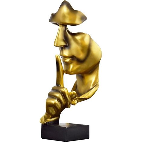 El silencio es oro. Escultura abstracta minimalista moderna. Adorno de recuerdo del pensador creativo con rostro roto. (1/4)