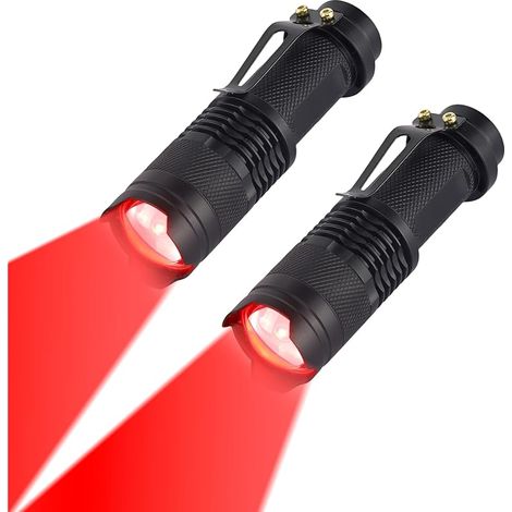 Lampe Torche Rouge, Lampe de Poche Rouge LED, 3 Modes, Étanche, Portable, Zoomable Lampe Lumiere Rouge pour Camping, Pêche, Astronomie (Lot de 2) (1/5)