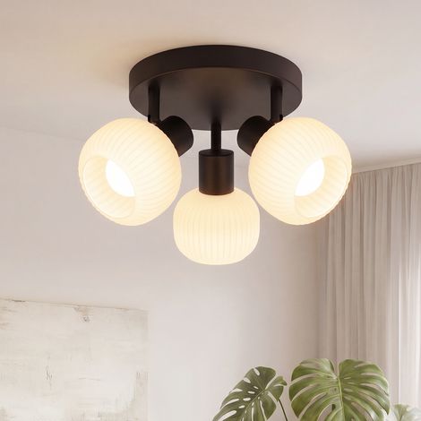 GBLY Deckenstrahler Schwarz Deckenlampe Rund - Deckenleuchte 3 Flammig Innen Strahler Glas Lampenschirm Morden Flurlampe E14 Vintage Spotleuchte fürFlur Hotel Schlafzimmer(Ohne Leuchtmittel) (1/5)