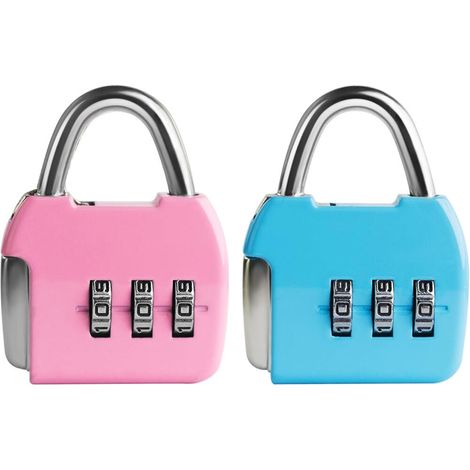 Set mit 2 kleinen Zahlenschlössern, 3-stellige Zahlenkombination, Reiseschloss, tragbares Vorhängeschloss mit Code für Koffer, Box, Tagebuch, Rosa und Blau