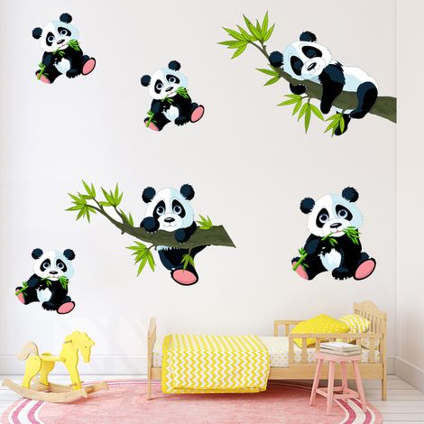 BEBUSINGOTO Panda und Bambus Wandaufkleber Tiere Wandaufkleber Kinder Schlafzimmer Spielzimmer Baby Kinderzimmer Wanddekoration