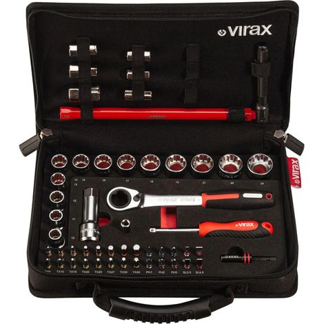 Virax – Coffret de 51 outils spécial plomberie – Douilles traversantes 10 à 24 mm – Embouts 1/4" – Clé écrou robinet – Cliquet 72 dents