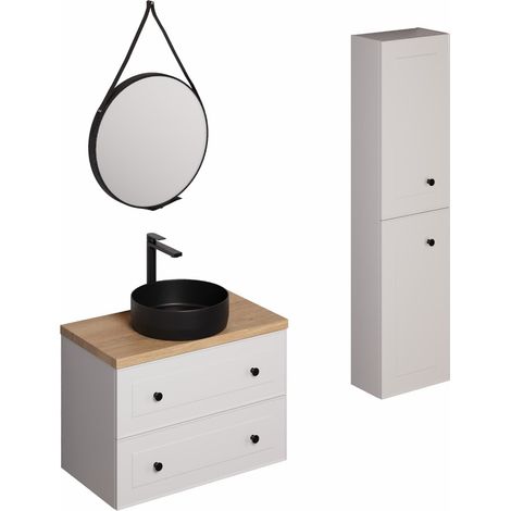 Naturel Mobiletto da bagno con lavabo, inclusi rubinetto, bocca e scarico Naturel Forli bianco (KSETFORLI10)