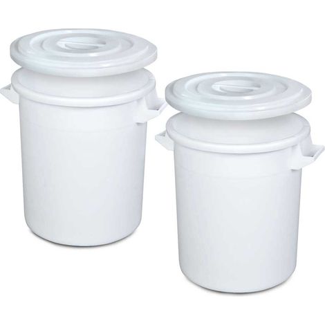 BRB 2x Kunststofftonne 75 Liter mit Deckel, lebensmittelecht, Polyethylen-Kunststoff (PE-HD), weiß