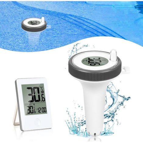 Gut ablesbares, schwimmendes Poolthermometer mit Temperatur- und Luftfeuchtigkeitsanzeige. Kabelloses, digitales Poolthermometer, wasserdicht (IP67), für Schwimmbecken, Badewannen und Aquarien. (1/5)