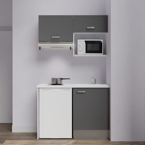 Kitchenette K02L-PT - 120 cm avec plan de travail et évier - emplacements frigo, hotte et micro-ondes