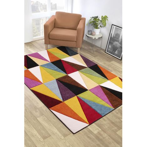 Spectra Carved Tampa Geometric Rainbow Bright Multi Coloured Soft Rug 120 x 170 cm (4'x5'6") (1/4)
