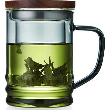 350ml Glass Tea Cup with Infuser and Lid,  Heat-Resistant Borosilicate Glass Tea Cup for Loose Leaf and Blooming Tea,  Gas Stove Safe (1/5)