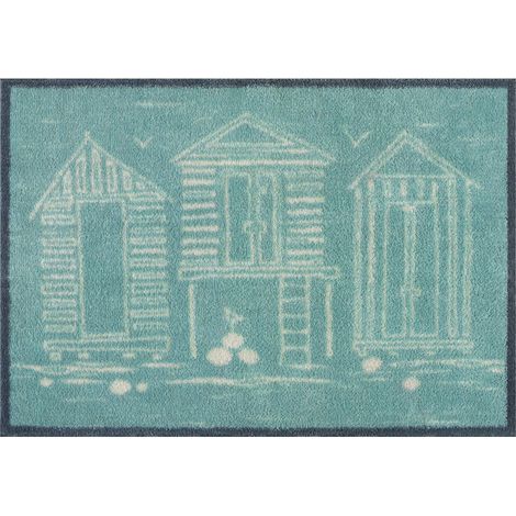 FLOORNOVO Schmutzfangmatte Natur Schmutzfang - 85 cm x 60 cm - Strandhüttenblau - waschbare Fußmatte Innen und übderdachte Außenbereiche (1/3)