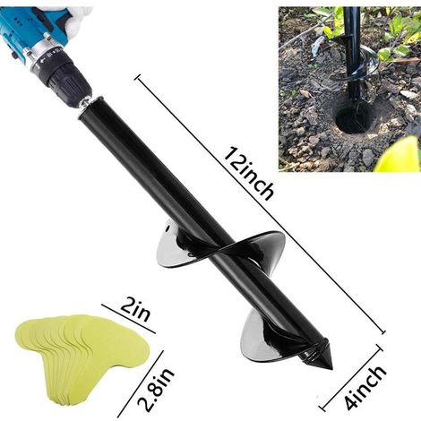 Punta da trapano a spirale, 10 cm x 30 cm, per trivella da giardino per impieghi gravosi, per piantare bulbi, per trapano a spirale con attacco esagonale da 3/8". (1/4)