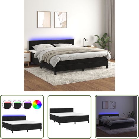 The Living Store Sommier à lattes de lit avec matelas et LED Noir 180x200 cm - Lit Plateforme - Lit Capitonné - Lit Design - Lit Double - Sommier Tapissier (1/5)