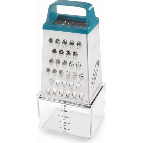 Lacor Grattugia da Cucina con Contenitore Keep, Acciaio Inox, Include Contenitore per Alimenti 250 ml, 4 Lati di Taglio, Fine, Medio, Spesso e Affettato, 8.9x6.5x20.5 cm, 61363 (1/5)