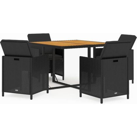 Ensemble à dîner de jardin avec coussins 5 pcs,Salon de jardin poly rotin noir CFW30991 (1/5)