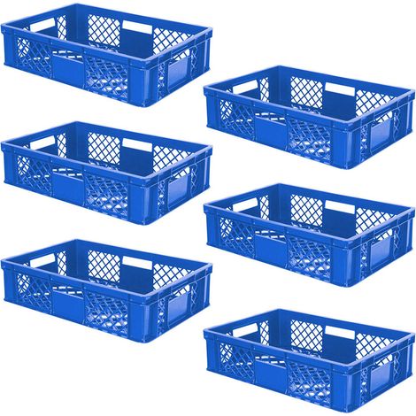 BRB 6x Eurobehälter/Stapelkorb durchbrochen, PE-HD, Industriequalität, lebensmittelecht, LxBxH 600x400x150 mm (blau)