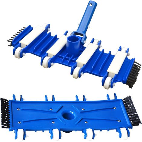 Tête de Brosse 14 pouces Bleu/Blanc - avec Poils Latéraux, pour Piscine - Alovez