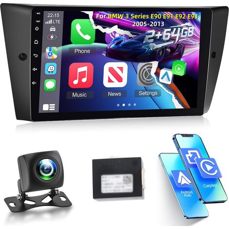 [2G+64G] Android Autoradio pour 3 Series 325i 328i 335i E90 E91 E92 E93 2005-2013 avec sans Fil Carplay et Android Auto, Écran Tactile HD de 9 Pouces avec GPS/WiFi/Bluetooth/EQ/FM RDS (1/5)