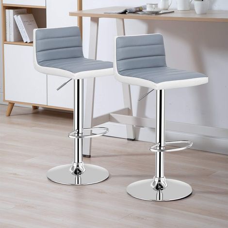 COSTWAY 2 Tabourets de Bar Rotatif sur 360°, en Acier + Éponge + PU, Hauteur Réglable 78-98 CM , avec Dossier et Repose-Pieds (1/5)