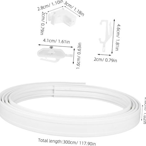 Kit de rail PVC étendu de 5 mètres, rail courbe silencieux de type U/L, ensemble complet d'accessoires, 36 poulies + 12 supports de montage.