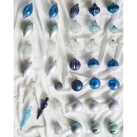 Conjunto de 35 bolas de Navidad decorativas de vidrio para colgar en el árbol de Navidad estilo glam tradicional azul Snowfall (1/5)