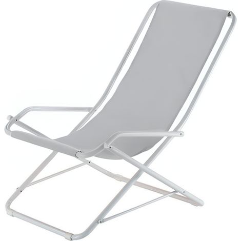 Poltrona Basculante Da Esterno Linea Dondolina Con Telaio In Acciaio Bianco E Telo In Texfil Grigio (1/4)