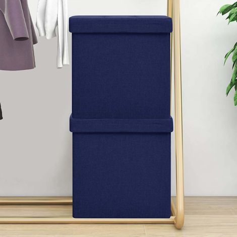 vidaXL Taburetes de almacenaje plegables 2 uds lino sintético azul (1/5)