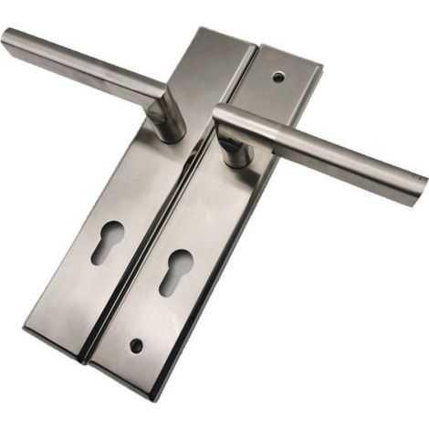 Poignées de Porte d'Entrée sur Plaque à Cylindre - Alliage Aluminium-Nickel, Entraxe 195mm, Lot de 2 (1/4)