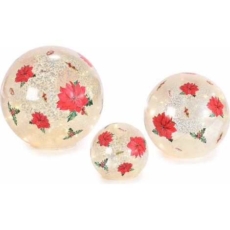 Lampade a sfera natalizie in vetro decorato con stelle di Natale con luci LED, Grande: Ø 17,5 cm x 17 H