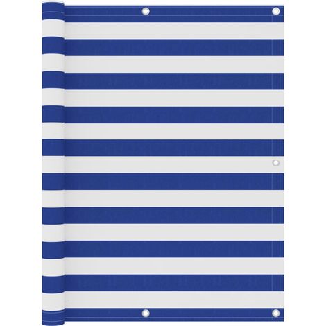 Écran de balcon Blanc et bleu 120x600 Tissu Oxford (1/5)