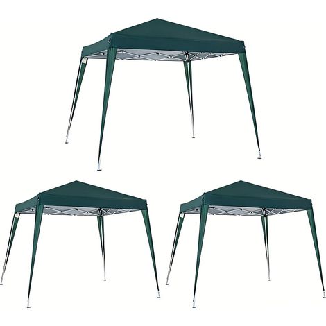 3er-Set  faltpavillon 2,4x2,4m Partyzelt mit UV-Schutz, faltbar & tragbar, inkl. Tragetasche für Garten & Balkon, Stahl Grün