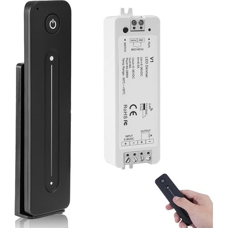 RF 2,4 GHz Variateur de Lumiere LED avec Télécommande, DC 5V-36V 8A Gradateur Contrôleur Montage mural magnétique Pour Couleur Unique Bande LED Lumineuse Dimmable (1/5)