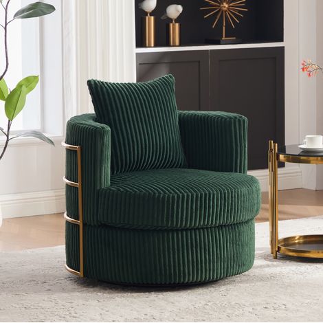 Sillón giratorio 360° en pana con almacenaje bajo el asiento, verde oscuro (1/5)