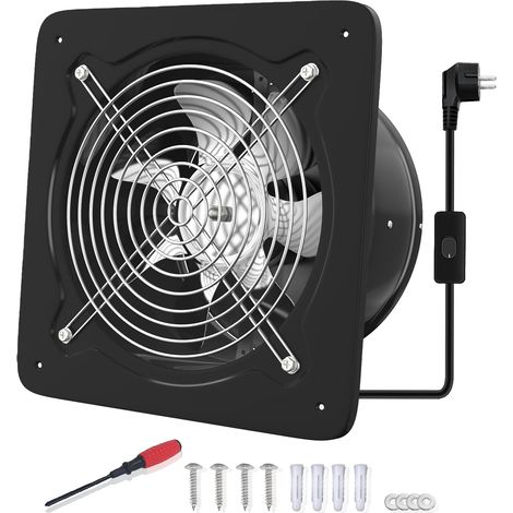 Ventilateur Extracteur d'air 200mm Silencieux 980m³/h avec Clapet Anti-Retour Puissant en Métal avec Prise Européenne pour Cuisine Salle de Bain Garage (Noir, 200mm) (1/5)