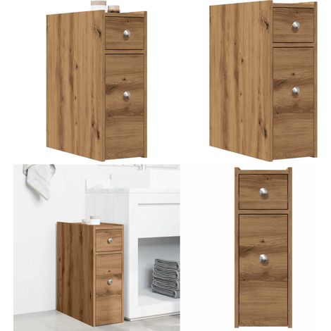 vidaXL Badschrank Schmal mit Rollen Artisan-Eiche Holzwerkstoff (1/5)