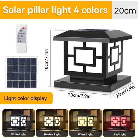 (1 lampe solaire LED extérieure pilier de 20 cm, motif noir) étanche, décoration paysagère rétro pour maison, jardin, parking et couloir, lumière solaire LED (1/5)