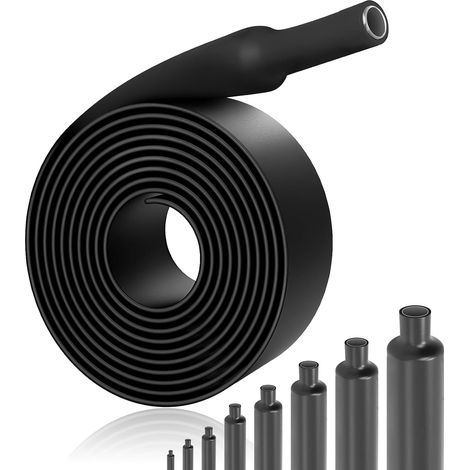 8 Pièces Gaine Retractable, 1.2M Gaine Thermo, Ø4681216202432 MM Gaines Thermorétractable, Rapport de Rétraction 4:1 Gaine Thermorétractable Etanche(noir) (1/5)