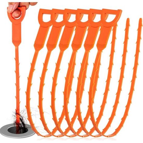Lot de 6 déboucheurs flexible – 50 cm – Pour douche, lavabo, baignoire – Anti-cheveux (1/5)