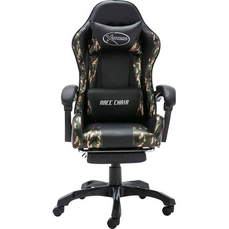 vidaXL Sedia da Gaming con Poggiapiedi Nera e Mimetica in
