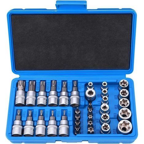 Ensemble de 34 Douilles Torx Robuste, Douille Torx Femelle, Coffret Douille Torx, Embout Torx, Outils Mecanique Automobile (1/4)