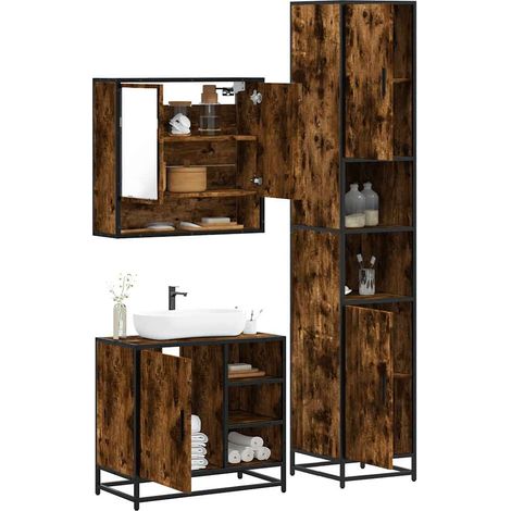 Set de muebles baño 3 pzas madera contrachapada roble ahumado vidaXL (1/5)