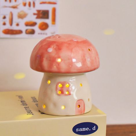 Lampe champignon rose chaud, veilleuse champignon en céramique créative, lumière d'ambiance LED pour la décoration de la (1/5)