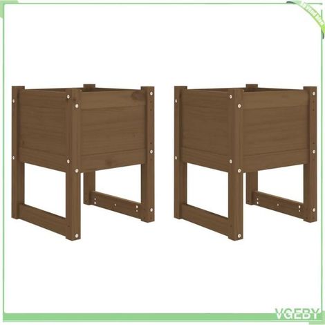 Jardinière - FAFEICY - 822114 - Bois de pin massif - Marron miel - Pack 2 pcs 40x40x52,5 cm (1/5)