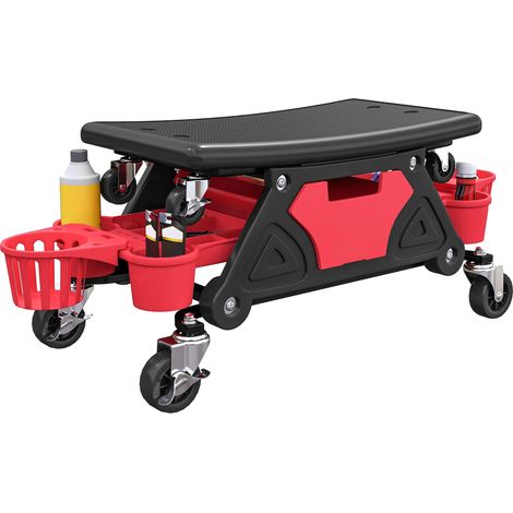 Tabouret de Mécanicien, Design Ergonomique, Rangement d'Outils, rouge (1/2)